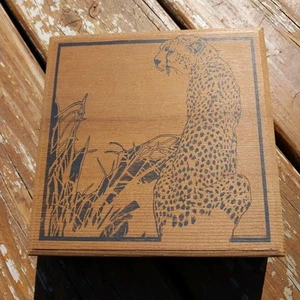 Cheetah Animal In Grasses Printed Dovetail Hinged Wooden Box Cigar 7.5" Square - Picture 1 of 7