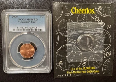 2000 Cheerios 1c Lincoln Memorial Cent PCGS MS66RD with COA (#1011) - Image 1 of 4