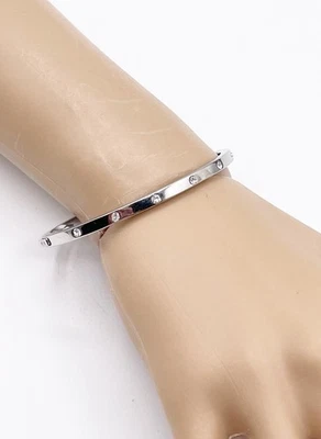 Brazalete Brazalete Apilable Fossil Acero Inoxidable Cristal Tachonado Bisagras Foto 1 de 4