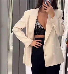Zara x Kate Moss Double Breasted Blazer Ivory White Size L 9394/712 - Picture 1 of 5
