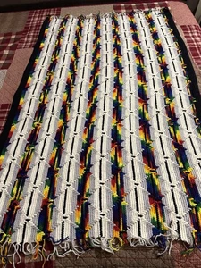 Vintage Afghan Crochet Knit Geometric Colorful Throw Blanket Handmade - Picture 1 of 9