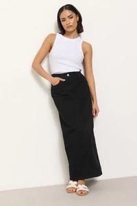 PixieGirl Petite Womens Denim Split Maxi Skirt - Picture 1 of 15