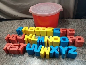 Mattel Tuff Stuff Alphabet Letter Blocks with Tyco Red Bucket Vintage Lot Of 29 - Picture 1 of 8