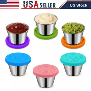 6 Pack Salad Dressing To Go Containers, 1.4 oz Small Stainless Steel Sauce Cups - Picture 1 of 7