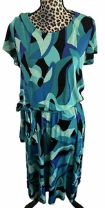 Chicos Dress Size 2 Artsy Green Side Pockets NEW Tie Waist Maxi - Picture 1 of 7
