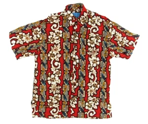 Holo Holo Mens Camp Hawaiian Shirt S Red Floral Surfing Print - Picture 1 of 5
