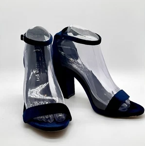 Madden Girl Bella Navy Blue Velvet Open Toed Ankle Strap Heels Size 8 - Picture 1 of 9