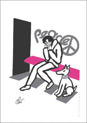 JACQUELINE DITT - Peace - Cyclam A3 sign.ltd.Original Druck Grafik Frieden Hund  - Bild 1 von 2