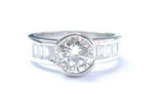 NATURAL 18Kt Halo Round & Baguette Diamond White Gold Engagement Ring 1.55Ct - Picture 1 of 5