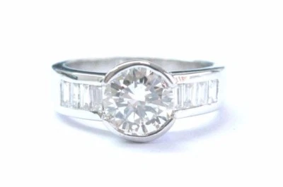 NATURAL 18Kt Halo Round & Baguette Diamond White Gold Engagement Ring 1.55Ct - Image 1 of 4