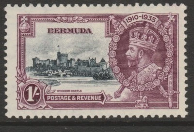 Bermudas COMO NUEVO GV 1935 Plata Jubilee 1/- pizarra y púrpura sg97 Foto 1 de 2