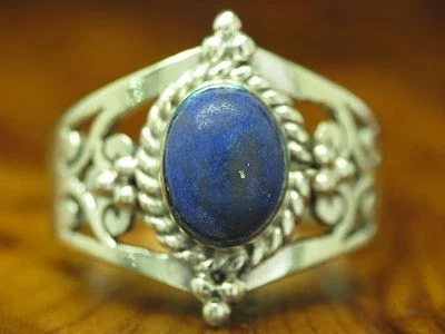 925 Argento Sterling Anello Con Lapislazzuli Ricoperto / Vero / 4,4g / Rg 45 - Immagine 1 di 3