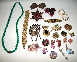 Antique & Vintage 25Pc JEWELRY LOT FOR "PARTS & REPAIRS" Rhinestones~Glass~AS IS - Picture 1 of 14