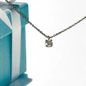 Tiffany & Co Platinum 0.20ct Round Diamond Solitaire Pendant Necklace 16" - Picture 1 of 11