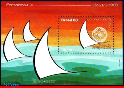 1701 BRAZIL 1980 YACHT SAIL, BRAPEX IV PHILATELY, SHIPS BOATS, MI# B42 B-44, MNH - Image 1 of 2