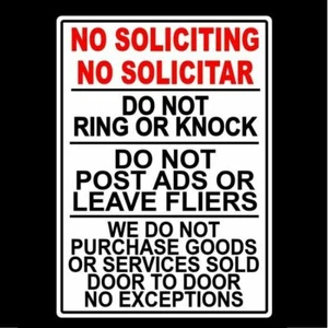 Letrero de metal No Soliciting No Solicitar No Ring Knock No Sales People MS036 - Imagen 1 de 6