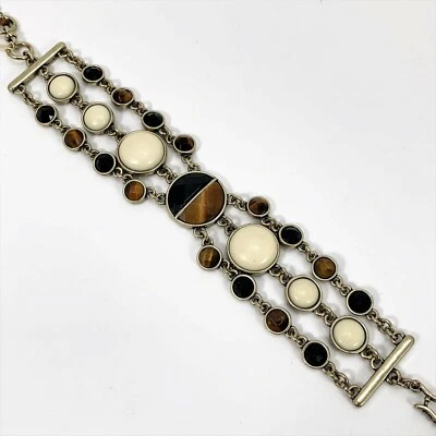 Pulsera ancha ojo de tigre marca Lucky piedras facetadas tono dorado cadena múltiple Foto 1 de 4