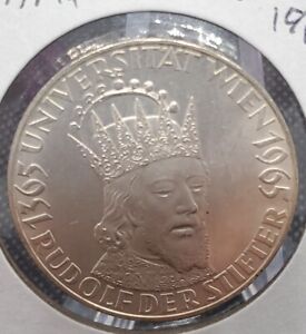 1965 Austria 50 Schilling - Crowned Head - .900 silver - .5787 ozt