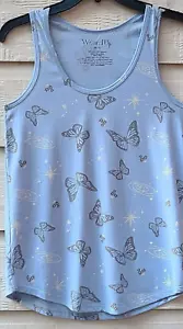 Tank Top Shirt Blue Cosmic Butterfly Star Junior M 7-9 Sleeveless Scoop Neck - Picture 1 of 3