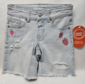 Wonder Nation Big Girls' Fashion Denim Strawberry Bermuda Shorts, Size 5/New - Picture 1 of 7