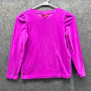 Lilly Pulitzer Shirt Girls Large Pink Long Sleeve Velour Puff Shoulder Satin - Picture 1 of 10