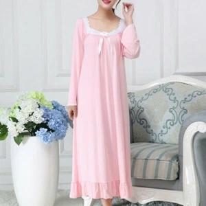 Lady Night Sleep Dress Nightgown Modal Loose Long Sleeve Pajamas Sleepwears Cosy - Picture 1 of 9