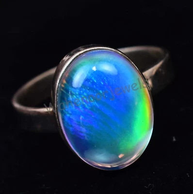 Aurora Opale 925 Argento Sterling Anello Regolabile Ovale Bella Donna Anello Di - Immagine 1 di 4