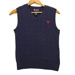 Chaps Boys Navy Blue With Red Logo Cable Knit Sleeveless Vest Size M 10-12 - Picture 1 of 9