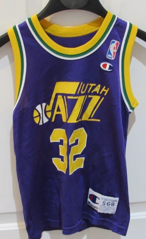 VTG 1990's Champion Karl Malone Utah Jazz Jersey # 32 Purple Youth small 6-8 NBA Cover