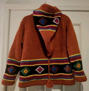 Vintage Wool, Pockets Removable Hood Zippered Sweater Jacket Chunky - Picture 1 of 12