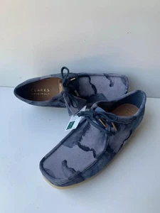 NEW MENS CLARKS ORIGINALS WALLABEE Blue Camouflage SUEDE SHOES UK SIZE 12 - Picture 1 of 4