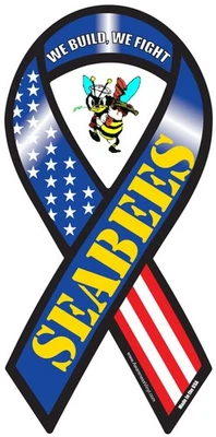 AWARENESS VINYL U.S. Navy Seabees We Build We Fight Ribbon Vinyl Decal Sticker support military