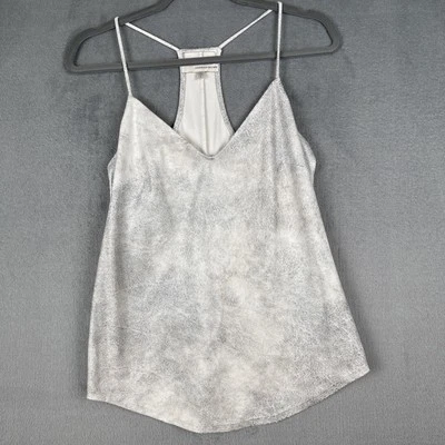 Mujer Suave Sexy Cami Corredor Espalda Tanque Talla Pequeña Boho Elegante Plateado y Blanco Foto 1 de 4