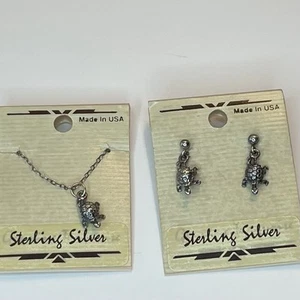 NEU Sterling Silber Schildkröte Anhänger Halskette & Ohrringe Set - Bild 1 von 5