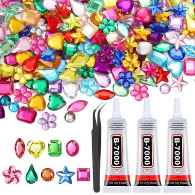 Anezus 900Pcs Jewels for Bedazzling with 3 Pack B7000 Jewelry Glue, Flat Back... - Image 1 of 4