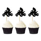 Pack Of 24Pcs Happy Birthday Atv Cupcake Topper, Black Flash Motorcycle Sport...