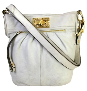 B. Makowsky LIGHT GRAY GENUINE LEATHER X-BODY PURSE SHOULDER BAG HANDBAG POUCH - Picture 1 of 10