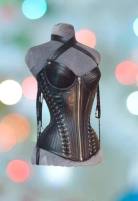 Women Genuine Leather Corset Over Bust Steel Boned Back Lace  - Image 1 of 4