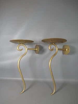 vintage pair candle sconces wall sconce gold 90s swirl design - Image 1 of 4