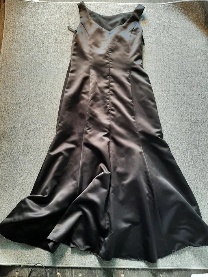 Vestido DaVinci preto formal dama de honra longo comprimento total forrado formatura poliéster 54" - Imagem 1 de 4