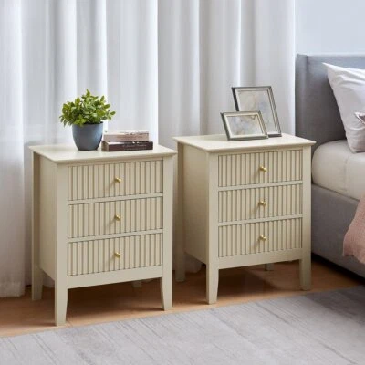 Pair of 3 Drawer Bedside Tables Hales Taupe Range Bedroom Furniture Set - Image 1 of 4