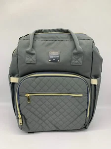 Quilted Backpack Mom Baby Shower Gift Bag w/ USB GREENISH GREY - Picture 1 of 11