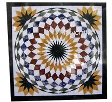 Square Marble Coffee Table Top Beautiful Pattern Inlay Work Kitchen Decor Table