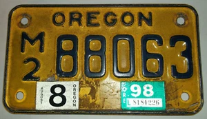 1998 Oregon Motorcycle License Plate - Picture 1 of 2