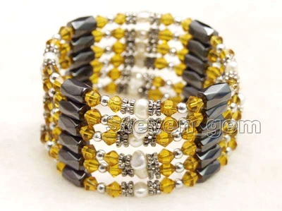 Brazalete de perlas blancas naturales barrocas de 4-5 mm para mujer cristal rosa hematita 36"" Foto 1 de 4