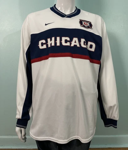 Rare Vintage Nike Chicago Fire MLS White Away Longsleeve Soccer Jersey Sz XL Cover
