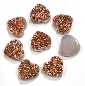 5 Pcs Genuine Titanium Coated Agate Quartz Gemstone Heart Drusy Lot 19 MM