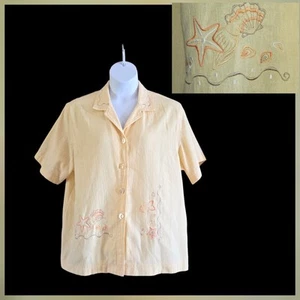 Vtg SOUTHERN LADY Shirt Jacket Shacket Butter Yellow Embroidery Beach Ocean 2X - Picture 1 of 10