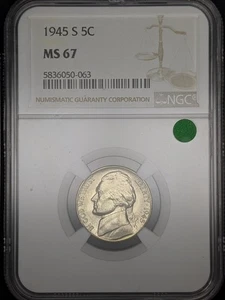 1945-S 5C NGC MS 67 Silver Jefferson Nickel [063] - Picture 1 of 14