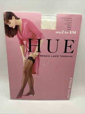 Medias Top de Encaje Francés Tono Hasta el Muslo Talla 2 Blanco 5971 15 Denier Nuevas Foto 1 de 4